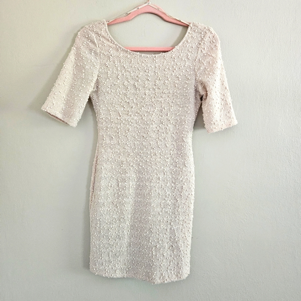 Vintage Forever 21 Elegant Cream Beige Textured Dress Sequins Low Back Medium